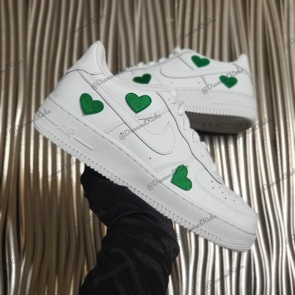 Nike Shoes - Custom Nike Air Force 1 Custom Hearts White Green